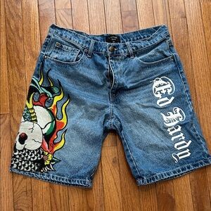 Ed Hardy Denim Shorts with Vibrant Graphic